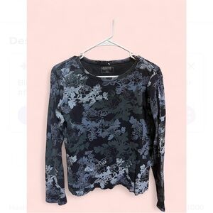 Floral Long Sleeve Top - Black and Gray
